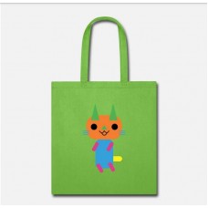 Cat Rectangle And Triangle Shape Lime Green Tote Bag